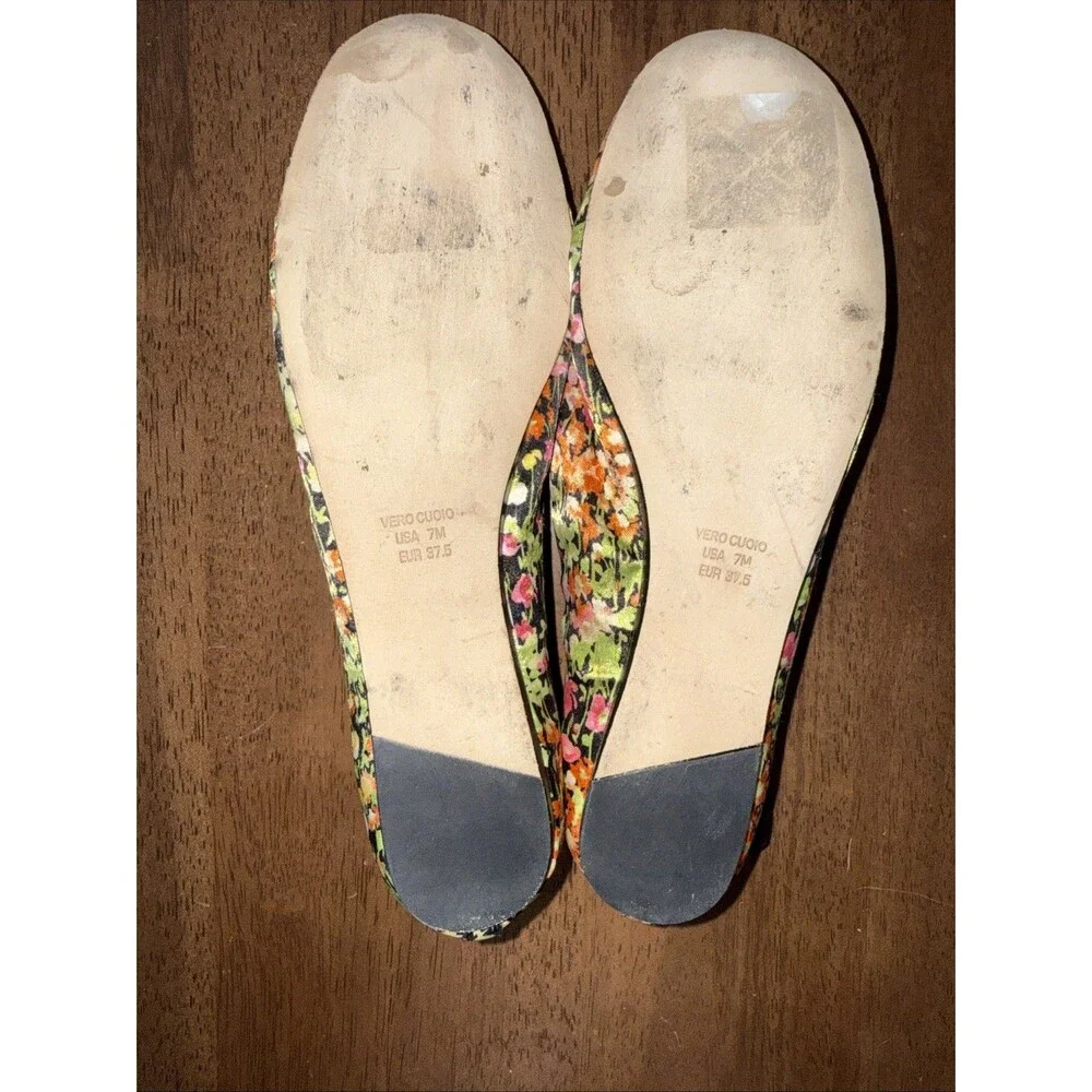 10022-SHOE Saks Fifth Ave Floral Ballet Flats Bow Leather Sole Womens 7M EU37.5